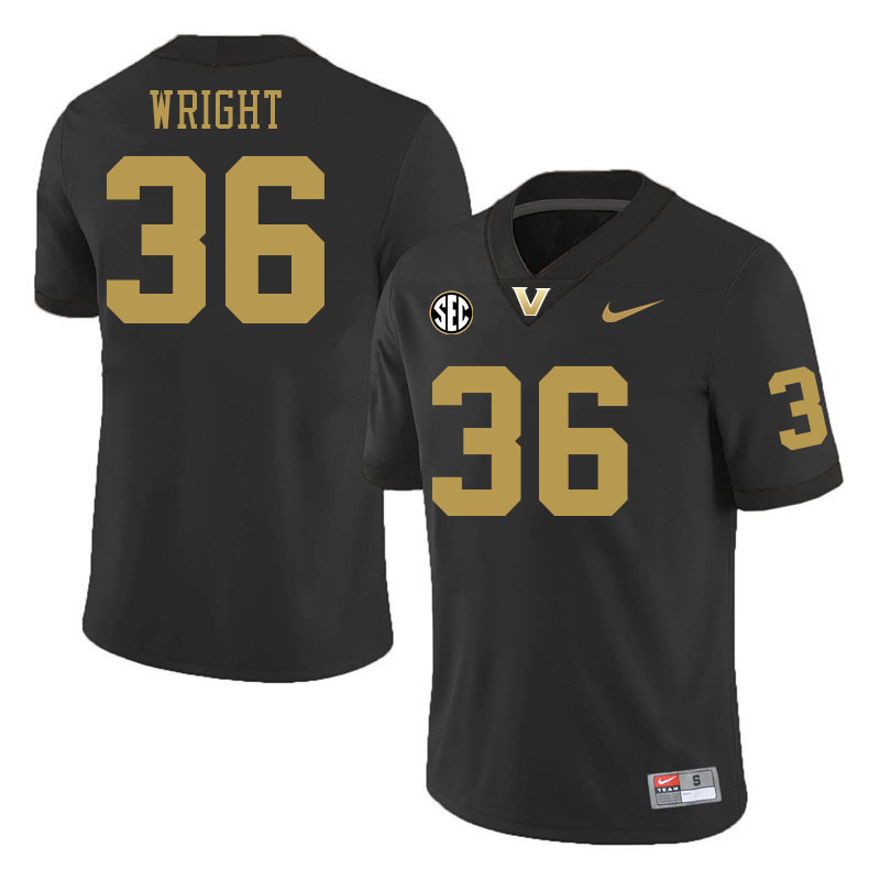 Vanderbilt Commodores #36 Alan Wright College Football Jerseys 2024 Uniforms Stitched-Black